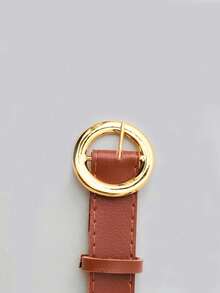 Women's Belt BOLINHA Gold Metal Synthetic Leather Minimalist Fashion Blogger Unisex Daily Use Simple Casual 2024 Popularity Beautiful Season Black White Brown Caramel Pink Current Size Stitched Occasional Versatile Decorative Vintage - 駝色 - 查看 1