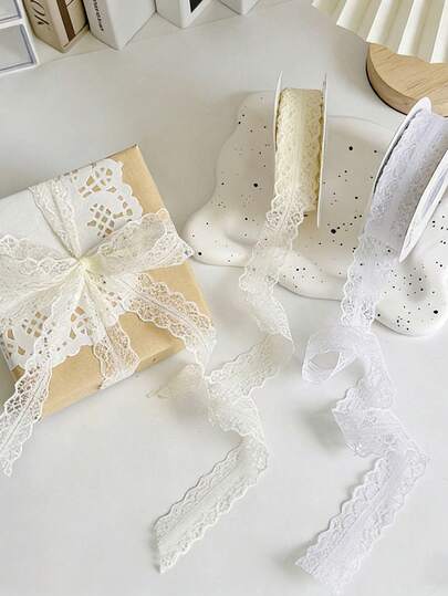 Cinta de encaje blanco, adecuada para el empaquetado de ramos, decoración de pasteles, lazos de regalo hechos a mano, empaquetado de regalos de cumpleaños, decoración de fiestas y bodas