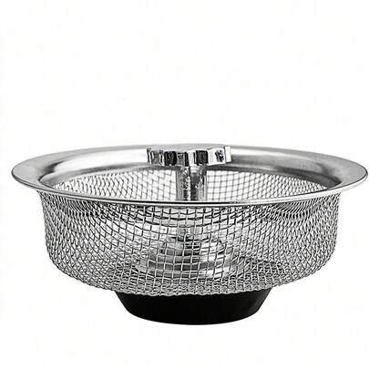 1 cái lưới lọc rác bồn rửa nhà bếp có tay cầm và nút chặn, lưới lọc thay thế cho bồn rửa nhà bếp bằng thép không gỉ, nút chặn lưới bền chắc, bảo vệ bồn rửa, dụng cụ thu gom rác thải thực phẩm, vật dụng cần thiết cho nhà bếp, phụ kiện nhà bếp màu bạc.