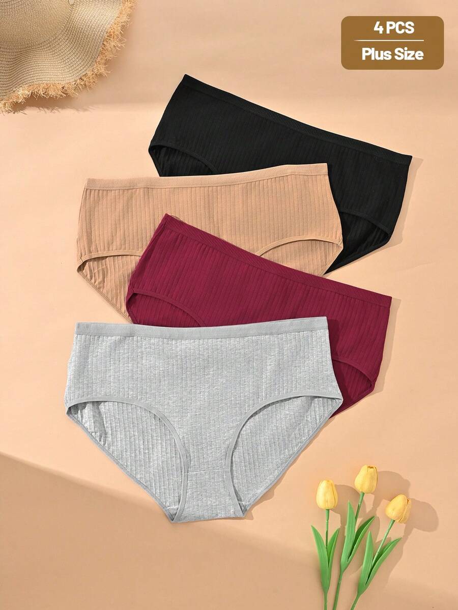 4 piezas Bragas de talle alto para mujer de talla grande - Diseño sin costuras invisible de control de abdomen, ropa interior totalmente cubierta con hilo, cintura elástica suave, esencial para uso diario y ocasiones especiales, paquete a granel para uso diario y formal, cómodo, ajuste - Multicolor - Ver 1