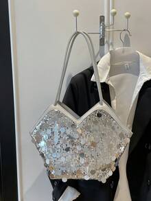 2026 Summer New Arrival Sequin Tassel Tote Bag, Large Capacity Minimalist Versatile Shoulder Handbag For Women - Silver - View 3