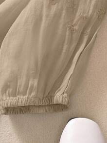 Women's Spring/Summer Viscose Embroidered Lightweight Loose Retro Casual Mid-Sleeve Blouse - Khaki - View 7