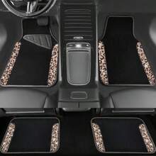 Bling Diamond Car Floor Mats Shining Rhinestone Carpet Sparkly Glitter Crystal With Anti-Slip PVC Heel Pad Waterproof Universal Fit Automotive SUV Sedan Van Cute Girl Women 4pcs Gold Leopard - Gold Leopard - View 7