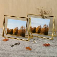 Suporte para porta-retratos em metal dourado, cor "Luz Quente do Sol de Outono", disponível nos tamanhos 4*6, 5*7, 6*8 e 8*10 polegadas, com vidro transparente. Decoração de mesa em estilo nórdico. - 1PC - Ver 2