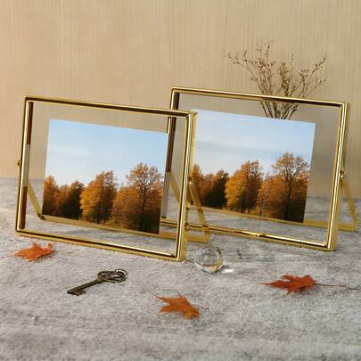 Marco de fotos de metal dorado con soporte de estilo nórdico, 4*6, 5*7, 6*8, 8*10 pulgadas, marco de fotos de vidrio transparente para decoración de escritorio