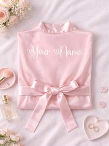 1 pieza Bata de novia de satén personalizada con mangas medias, texto personalizado, bata de boda personalizada para novia y dama de honor, bata con nombre personalizado, regalo de bata de novia - Multicolor - Ver 5