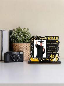 2026 Graduation Photo Frame, Wooden Mini Graduation Cap Display Stand With Blessing, Kindergarten, Preschool, High School Commemorative Gift (Black And Gold, Proud) - Black Graduation Photo Frame - View 4
