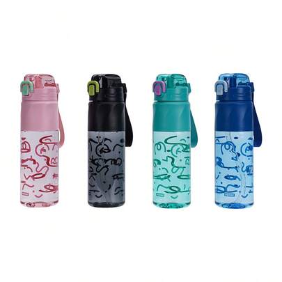 1个900毫升/30盎司涂鸦印花吸管运动水壶，防漏设计，配有提手方便携带，适合户外运动、骑行等，是生日、节日送礼佳品。