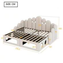 Canapé-lit rembourré avec couchage pour animaux, lit rembourré multifonctionnel 2 en 1 180*200cm, lit rembourré en velours doux, sommier à lattes et dossier - Beige - Voir 2