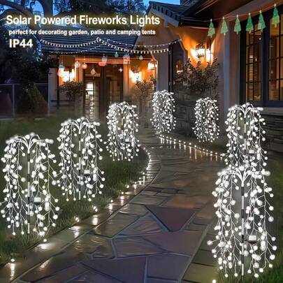 200LED/120LED Solar Willow Branch Lights, 8 Modes Solar Willow Branch Garden Lights, IP44 Solar Pathway Lights, Suitable For Garden, Yard, Park, Walkway, Patio And Holiday Decoration