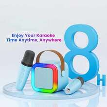 Karaoke Bluetooth Speaker K12 - Compact Portable Speaker With 2 Microphone, Full Bass, Wireless, Perfect For KTV, Exquisite Wireless Home Entertainment, Game Room, Excellent Songs, Small Karaoke Equipment With Microphone, Small Karaoke Machine, - Baby Blue - View 7