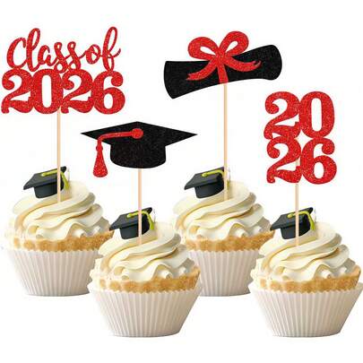 2026 Graduation Glitter Theme Cupcake Decorations, 2026 Graduation Cap And Diploma Cupcake Stickers, Suitable For Desserts, Ceremonies, Celebrations And Graduation Theme Cake Decorations