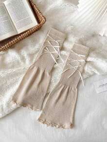 1 Pair Versatile Bowknot Ruffle Leg Warmers, Available In White/Black/Beige/Gray/Khaki, Sweet & Versatile For All Seasons - Multicolor - View 12