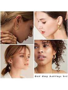 24 Pairs Gold Hoop Earrings Set For Women Including Butterfly, Heart, Pearl, Rhinestone, Geometric Pattern, Knot Decor Elements; Suitable For Vacation, Party, Date, Gift, Daily Wear, Valentine's Day Gift, Gift For Mom, Mother's Day - 24 Pairs - View 2