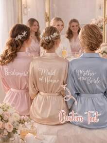 1 pieza Bata de novia de satén personalizada con mangas medias, texto personalizado, bata de boda personalizada para novia y dama de honor, bata con nombre personalizado, regalo de bata de novia - Multicolor - Ver 4