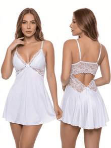 Sexy Women's Camisole With Microfiber Lace Details, Open Back And Ties, Comfortable - trắng - Xem 1