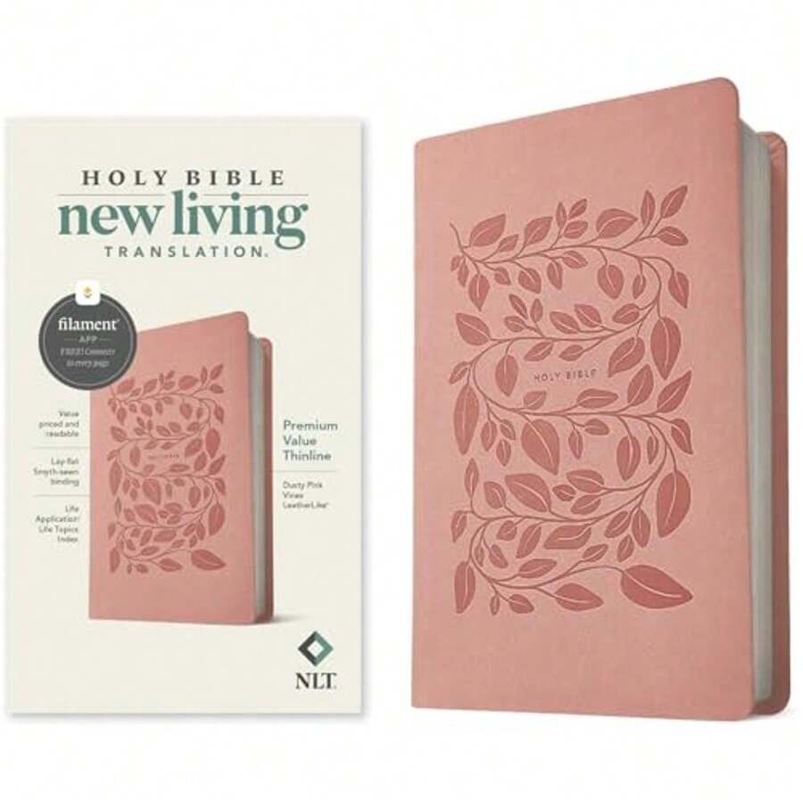 NLT Premium Value Thinline Bible, Filament Enabled (LeatherLike, Dusty Pink Vines) - 單本 - 查看 1