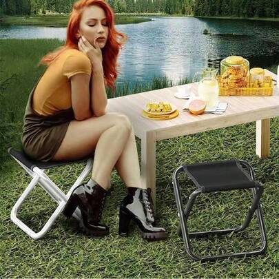 1pc Portable Folding Small Stool, Suitable For Outdoor Picnic, Camping And Fishing, Durable Iron Frame, Compact And Lightweight - Ideal For Outdoor Camping, Picnic, Beach, Road Trip, Camping Accessories, Picnic Essentials