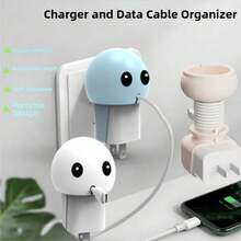 Silicone Charging Cable Organizer, Cute Cartoon Desktop Charging Line Holder - White - View 6