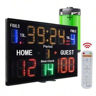 YZ - Marcador LED de baloncesto con reloj de disparo marcador digital con control remoto marcador electrónico con reloj temporizador marcador digital para exteriores