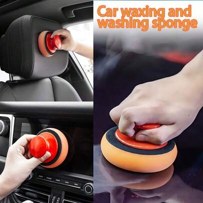 [Dụng cụ chăm sóc xe thiết yếu] Miếng bọt biển đánh bóng và phủ sáp xe hơi (có tay cầm tháo rời), dễ dàng làm mới xe của bạn! Miếng bọt biển làm sạch và phủ sáp xe hơi, có thể sử dụng với tay cầm để dễ dàng thao tác. Miếng bọt biển đánh bóng và phủ sáp thủ công, bọt biển màu cam để đánh bóng và làm sạch, không làm bong tróc sơn, thoa đều, thiết kế dễ thay thế, cần thiết cho phần đuôi xe | Tay cầm tiện dụng | Bọt biển bền