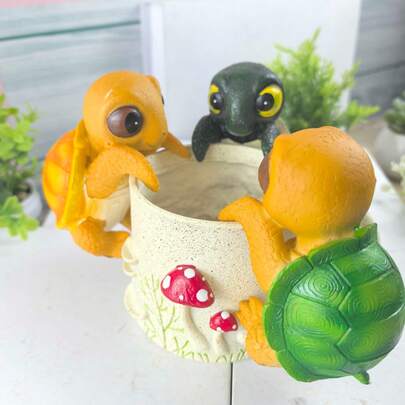 1个树脂乌龟悬挂式花盆，可爱树脂乌龟装饰，大眼睛乌龟花园装饰
