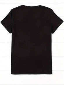 Camiseta Gráfica para Mujer "God Don't Play With Me" - Cuello Redondo Casual, Manga Corta, Cómoda para Primavera/Verano, Blanca con Estampado Negro y Rojo, Ligera, 100% Tela - Negro - Ver 3
