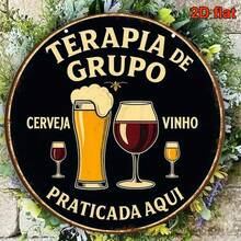 Plaque ronde en bois de 5,9 pouces avec thème bière et vin du Portugal et de l'Espagne - Panneau vintage "Cerveza/Cerveja/Cerveja De Vinho" avec phrase portugaise, décoration murale durable de couleur noir et or, convient pour bar, restaurant, maison - Art mural bière et vin, design plat 2D - Multicolore - Voir 4