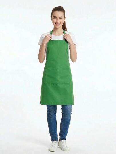 1pc Nordic Minimalist Apron With Cute Printed Logo, Sleeveless Cotton Cooking Uniform, Creative Workwear For Kitchen