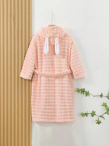 1pc Cartoon Rabbit Pink & Blue Plush Rabbit Ear Bathrobe, Soft & Comfortable, Non-Shedding, Thick & Soft, Loungewear, Winter Sleepwear, Hooded Robe - Multicolor - View 2
