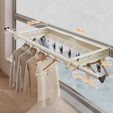Space-Saving Wall Mounted Clothes Drying Rack, Expandable & Collapsible Laundry Airer With 7 Hooks, Adjustable 103.2-151.2 Cm, Sturdy Design For Indoor/Outdoor, 30kg Capacity - A - View 2