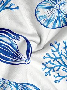 Men's Shell Print Sleeveless Tank Top And Short Sleeve Set, Men's Vacation Casual Sleeveless Tank Top Set - Multicolor - View 6