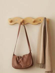 4/6 Hooks Wooden Wavy Coat Rack, Suitable For Hanging Clothes, Bathroom Storage, Wall-Mounted Key And Bag Storage, Ideal For Installation By Entryway Door, Comes With Coat Hooks, Also Suitable As Bedroom Coat Rack - View 6