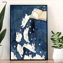 1pc Abstract Cartoon-Style Group Of Rabbits Jumping Out Of A Book Pattern Canvas Art Print Poster.S Modern Wall Arts Decoration Paintings. Suitable For Decoration In Living Rooms, Dining Rooms, Bathrooms, Kitchens, Offices, Bedrooms, Wall Decoration, Home Decoration, Room Decoration. A Perfect Gift For Friends. - Multicolor - View 3