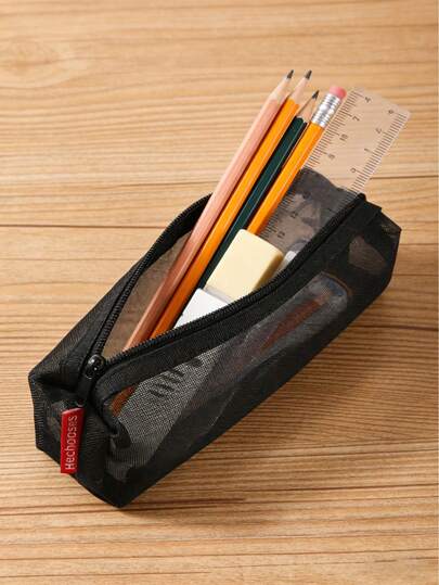 1 pieza Nuevo estuche de lápices minimalista de nailon con cremallera, estuche de malla transparente, bolsa de almacenamiento portátil para artículos de papelería, bolsa para lápices, limpio y fresco para exámenes