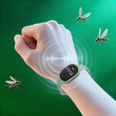 1只全新防蚊手表，男士防蚊腕表，物理驱蚊，超声波驱蚊手表，防静电设计，办公防蚊，旅行驱蚊器，运动防蚊手环，户外钓鱼驱蚊，女士优雅款，室内瑜伽静音驱蚊，花园防蚊叮咬，精美礼品，可调节表带，男女通用