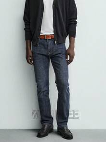 WTHINLEE New Men's Classic Jeans For All Seasons, Comfortable And Stretchy Straight Leg, Suitable For Casual, Business, And Work Occasions. Washed Denim, Men's Jeans, Men's Trousers, Blue Jeans. - 黑色 - 查看 1