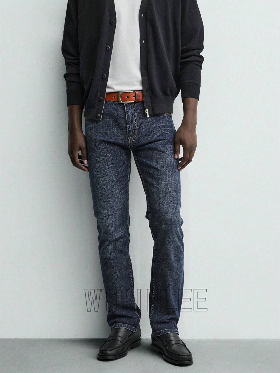 WTHINLEE New Men's Classic Jeans For All Seasons, Comfortable And Stretchy Straight Leg, Suitable For Casual, Business, And Work Occasions. Washed Denim, Men's Jeans, Men's Trousers, Blue Jeans. - 黑色 - 查看 1