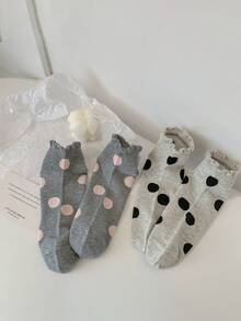 2/5 Đôi tất nữ chấm bi xếp nếp cổ ngắn - Tất ngắn đến bắp chân dễ thương, ngọt ngào, bộ tất ngắn thoải mái thường ngày - Nhiều màu - Xem 3