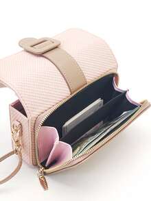 Bao da điện thoại dạng gập thời trang bằng chất liệu PU mềm cao cấp, có khóa kéo, đa chức năng, dung lượng lớn, 2 chiếc/bộ. Bao da đựng thẻ và thẻ điện thoại dung lượng lớn. - Hồng - Xem 4