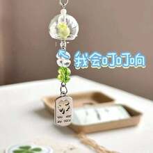 1/2/3pcs(Set Optional) Cute Lucky Four Leaf Clover Wind Chime Keychain Green Crystal Beaded Phone Charm Bag Pendant Aesthetic Handmade Decorative Accessory Halloween Christmas Gift - Multicolor - View 5