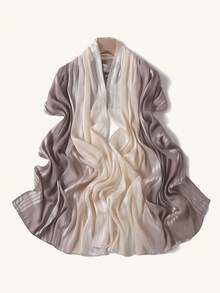 1pc Women's Ombre Striped Pleated Scarf, Fashion Versatile Silk Shawl Hijab - Multicolor - View 10