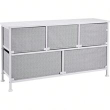 White Wardrobe Storage Unit With 5 Wide Fabric Drawers - Black - View 9