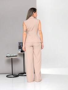 New Tailored Set Consisting Of Vest And Wide-Leg Trousers C6608 - 米色 - 查看 2