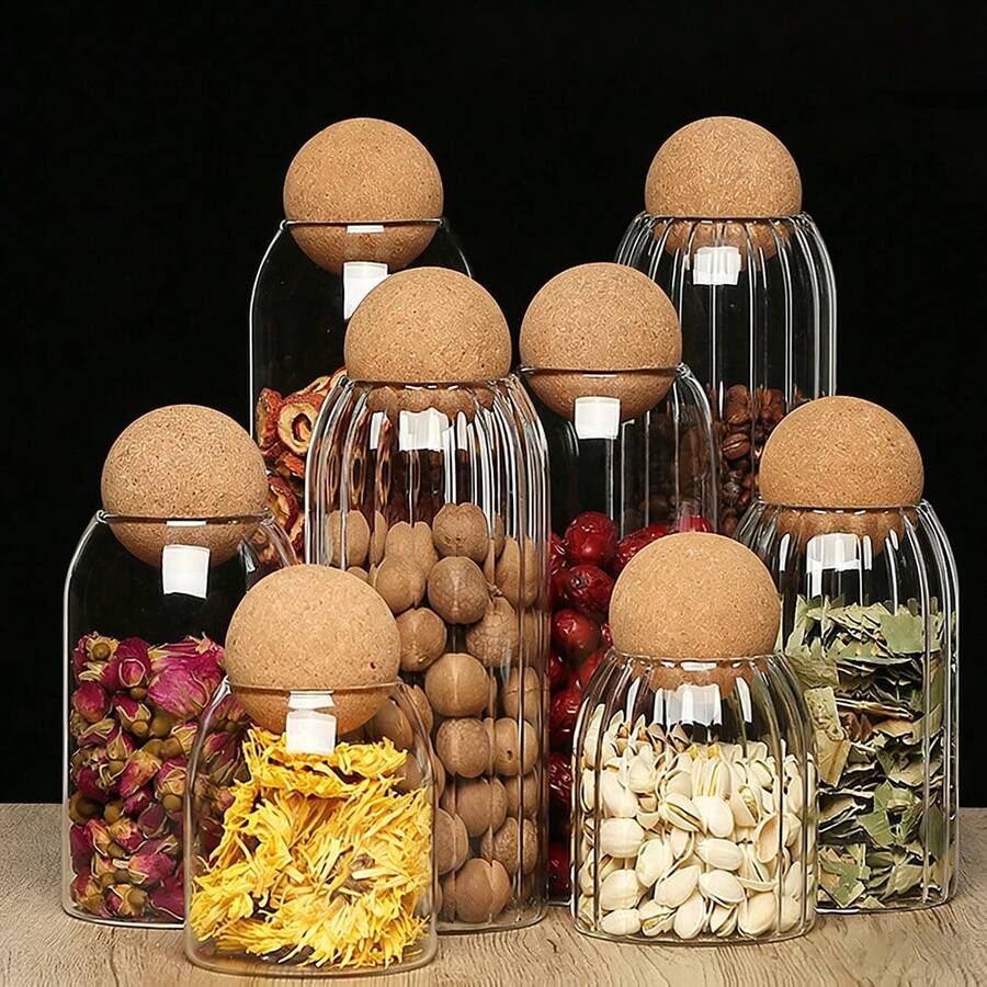 1pc Glass Storage Jar With Wooden Lid, Mason Jar For Kitchen, Sealed Glass Bottle Container, Grain Dispenser Jar, Glass Bottle - Clear - View 1