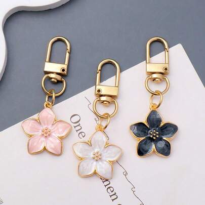 3pcs Multicolor Sakura & Daisy Cartoon Keychain, Creative Bag Pendant, Couple Keyring, Metal Accessories, Minimalist Versatile Charm