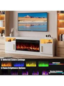 Modern Fireplace TV Stand With 36" Electric Fireplace, And Storage Cabinet For TVs Up To 80" - High Gloss Wood Design For Living Room - White - View 3