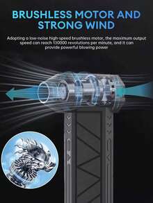 1个黑色多功能宠物毛发清洁器，压缩空气除尘器，LED显示屏，手持式清洁工具，迷你涡轮风扇13000转/分钟，适用于汽车、电脑键盘、宠物毛发、烘焙等。 - 彩色 - 查看 6