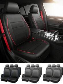 9pcs/4pcs (5 Seats/2 Seats) Universal Genuine Leather Car Seat Covers With Zipper Design And Air Bag Compatibility, Elegant And Stylish - Style a - View 1