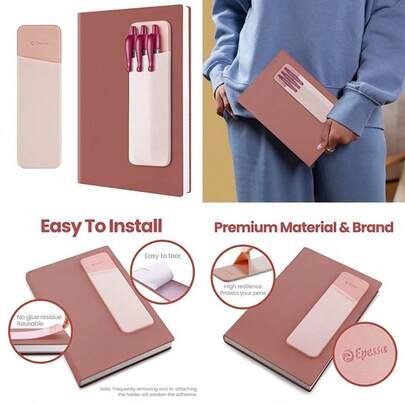 Stick-On Pen Holder For Notebook Adhesive Pencil Sleeve Pouch For Hardcover Journals Planners Notebooks Reusable Pen Pocket Organizer Easy To Remove Pink